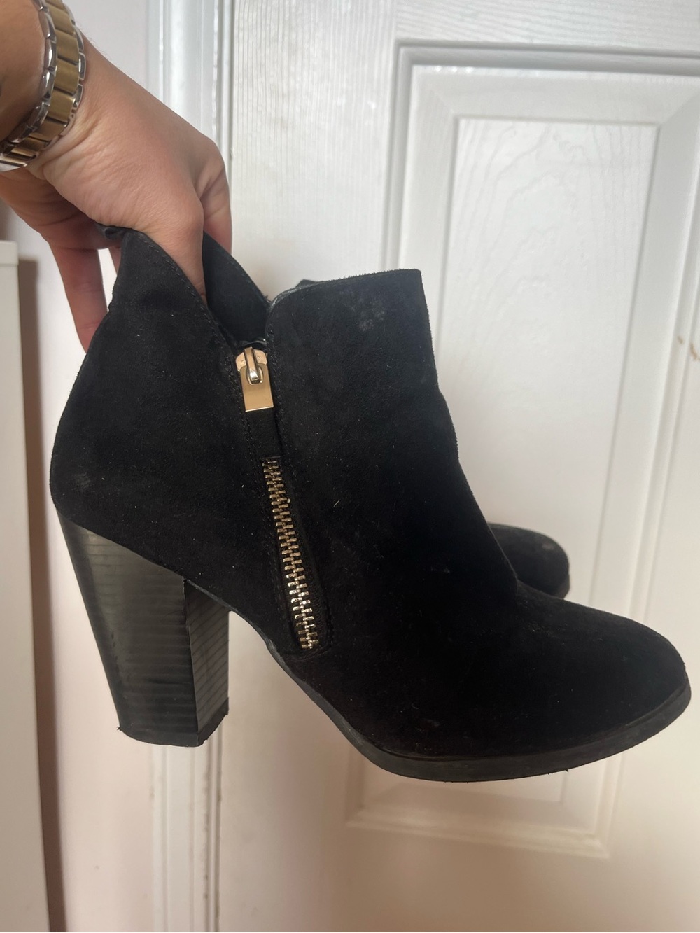 Call It Spring Black Suede Ankle Booties with Side Zip - Women